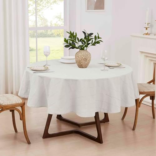 IZOD - Round Tablecloth, Decorative Tabletop Accessories, Holiday Home Decor (Chadwick White, 70") - Image 2