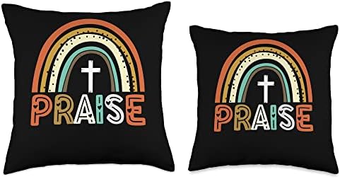 Praise Thankful Grateful Blessed Thanksgiving Fall Rainbow Throw Pillow - Image 3