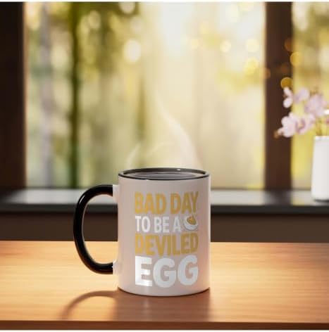 Bad Day To Be A Deviled Egg Funny Thanksgiving Egg Humor Ceramic Mug, Black/White - Image 3