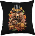 Thanksgiving Brown Bear Grizzly Pilgrim Feast Like A Bear Throw Pillow by Unknown