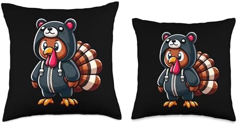 Turkey Costume Bear Funny Thanksgiving Turkey Women Men Throw Pillow - Image 3