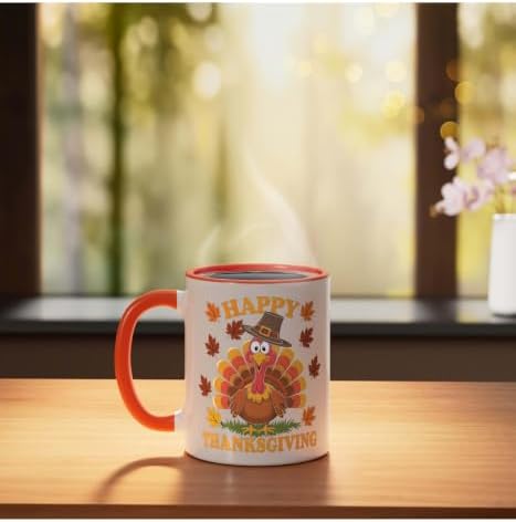 Happy Thanksgiving Funny Turkey Family Dinner Thanksgiving Ceramic Mug, Orange/White, 11oz - Image 3