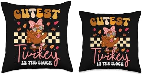 Cutest Turkey in The Flock Fun Family Thanksgiving Vibes Throw Pillow - Image 3
