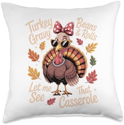 Funny Thanksgiving Turkey Gravy Beans Rolls Casserole Throw Pillow by Unknown