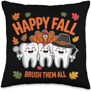 Thanksgiving Tooth Turkey Dentist Dental Throw Pillow by Unknown