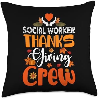 Social Worker Thanksgiving Crew Fall Leaves Funny Job Throw Pillow by Unknown