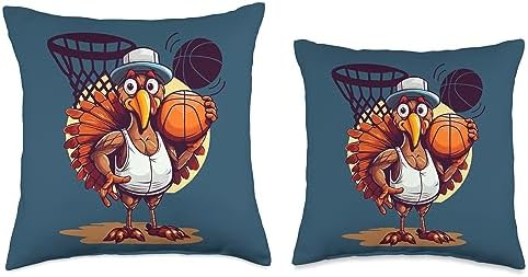 Basketball Kids Thanksgiving Boys Decorations Room Thanksgiving Funny Turkey for Basketball Player Party Decor Throw Pillow, 18x18, Multicolor - Image 3
