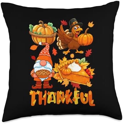 Thankful Thanksgiving Autumn Gnome Pumpkin Pie Turkey Throw Pillow by Unknown