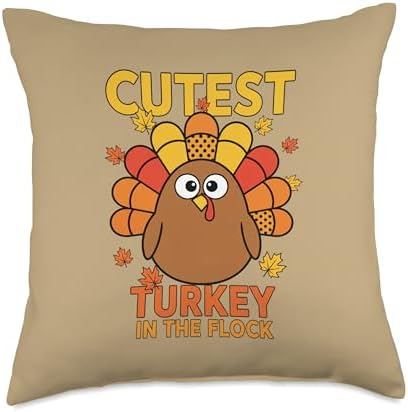 Cutest Turkey in The Flock, Thanksgiving Turkey Day Kids Throw Pillow by Unknown