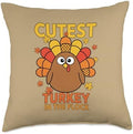 Cutest Turkey in The Flock, Thanksgiving Turkey Day Kids Throw Pillow by Unknown