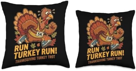 Turkey Trot Season Thanksgiving Day Run Turkey Run Throw Pillow - Image 3
