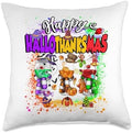 Happy Hallothanksmas Glass Halloween Thanksgiving Christmas Throw Pillow by Unknown
