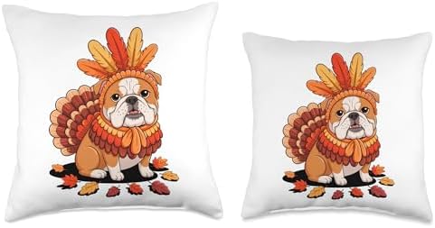 Thanksgiving Turkey English Bulldog Throw Pillow - Image 3