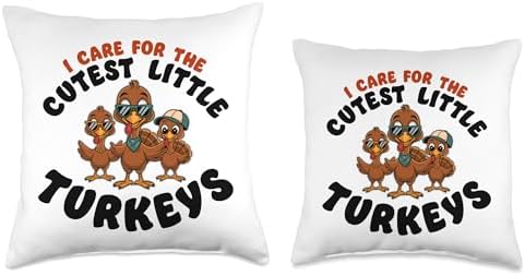 I Care For Cutest Little Turkeys Teacher Nurse Thanksgiving Throw Pillow - Image 3