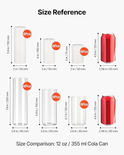 VEVOR Pillar Candles and Glass Vases Set 36 Pcs, Clear Cylinder Hurricane Candle Holders for Wedding Centerpieces, Tall Vase for Table Decor, Wedding Party, Thanksgiving,White (2.56" x 4.7",5.9",7.9") - Image 6