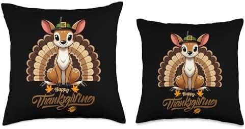 Funny White-Tailed Deer with Turkey Feathers Thanksgiving Throw Pillow - Image 3