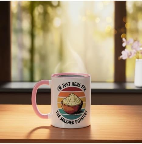 I'm Just Here For The Mashed Potatoes Ceramic Mug, Pink/White, 11oz - Image 3