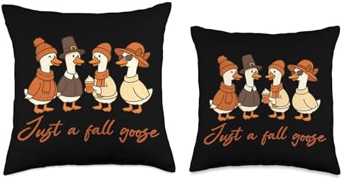 Just a Fall Goose Funny Autumn Lover Thanksgiving Vibe Throw Pillow - Image 3