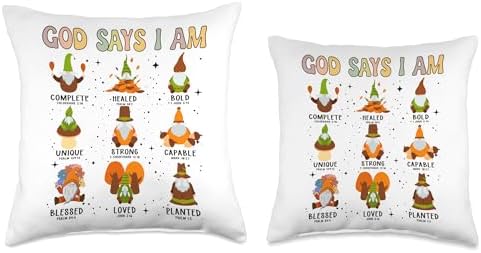 God says I am fall gnome pumpkin autumn gnomes Thanksgiving Throw Pillow - Image 3