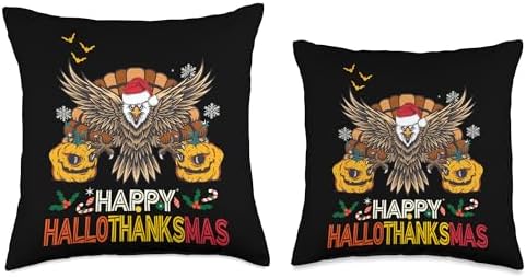 Happy HalloThanksMas Eagle Halloween Thanksgiving Christmas Throw Pillow - Image 3