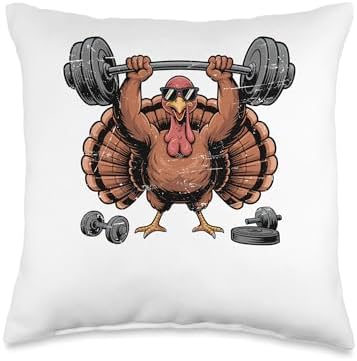 Thanksgiving Workout Turkey Barbell Lift Gym Men Women Throw Pillow by Unknown