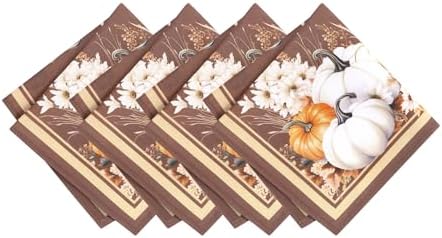 Elrene Home Fashions Wheatland Harvest Fall/Thanksgiving Cloth Dinner Napkins, 17"x17", Set of 4 by ElreneHomeFashions