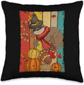 Vintage Retro Thanksgiving Sloth Sleeping Fall Tree Turkey Throw Pillow by Unknown