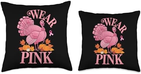 Wear Pink Turkey for Thanksgiving Breast Cancer Awareness Throw Pillow - Image 3