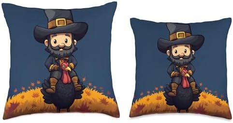 Cute Pilgrim and Turkey Thanksgiving Home Throw Pillow - Image 3