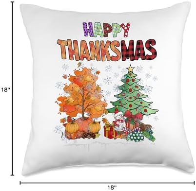 Funny Happy Thanksmas Cute Thanksgiving and Christmas Trees Throw Pillow - Image 4
