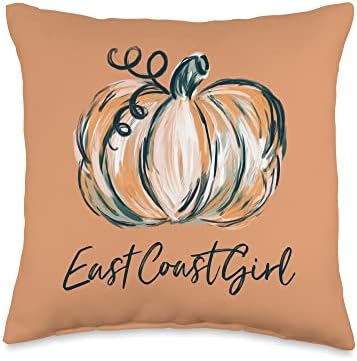 East Coast Girl Watercolor Pumpkin Fall Thanksgiving 2022 Throw Pillow by Unknown