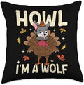 Thanksgiving Fake Wolf Thanksgiving Turkey Wolf Funny Throw Pillow by Unknown