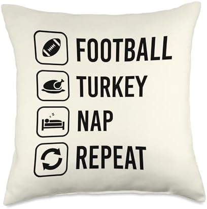 Football Turkey Nap Repeat Funny Thanksgiving Nap Throw Pillow by Unknown