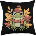 Cute Frog Thanksgiving Day Fall Leaves Autumn Nature Throw Pillow by Unknown