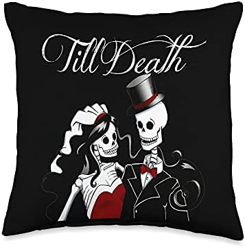 Halloween Wedding Gothic Bride Groom Skeleton Till Death Throw Pillow