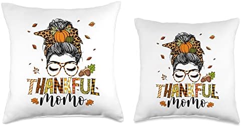 Thankful Momo Leopard Messy Bun One Thankful Momo Messy Bun Leopard Thanksgiving Family Throw Pillow, 18x18, Multicolor - Image 3