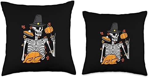 Thanksgiving Rocker Skeleton Rock Hand Fall Men Boys Kids Throw Pillow - Image 3