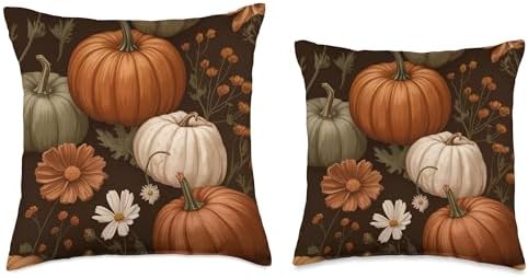 Vintage Autumn Flower Fall Pumpkin Thanksgiving Fall Themed Throw Pillow - Image 3