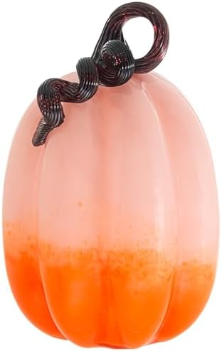 Boston International Handblown Art Glass Pumpkin Thanksgiving Halloween Decorations for Home, Large, Ombre Pink & Orange by BostonInternational