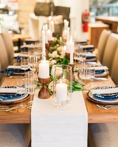 White Table Runners 2 Packs 13x108 Inch Burlap Linen Boho Table Runner - Image 5