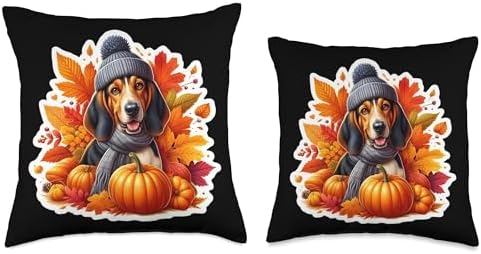 Autumn Fall Bluetick Coonhound Dog Owner Thanksgiving Lover Throw Pillow - Image 3