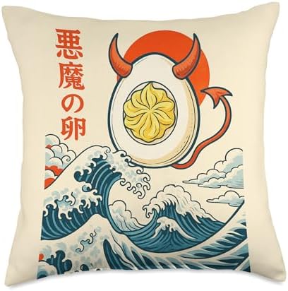 Funny Deviled Egg Great Wave Japanese Art Thanksgiving Food Throw Pillow by Unknown