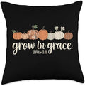 Grow in Grace Pumpkins Fall Thanksgiving Christian Religious Throw Pillow by Unknown