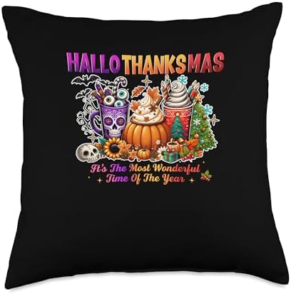 Halloween Thanksgiving Christmas HalloThanksMas Coffee Throw Pillow by Unknown