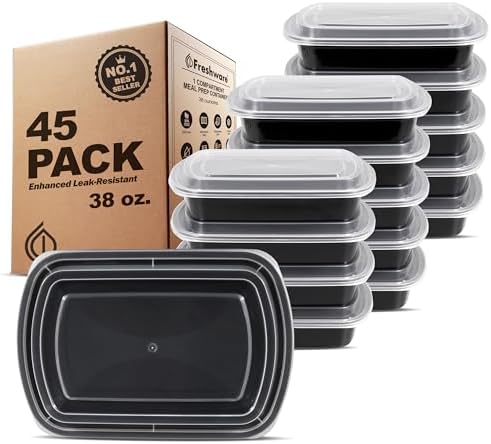 Freshware Meal Prep Containers [45 Pack] 38 oz Food Containers with Lids by Freshware