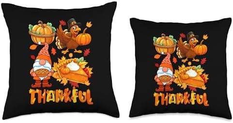 Thankful Thanksgiving Autumn Gnome Pumpkin Pie Turkey Throw Pillow - Image 3