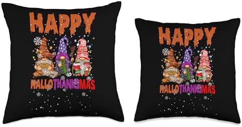 Halloween Thanksgiving Xmas Gnome Costume Happy Hallothanksmas Halloween Thanksgiving Xmas Gnome Throw Pillow, 18x18, Multicolor - Image 3