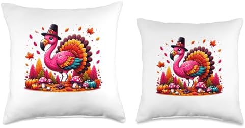 Flamingo Turkey Cute Flamingo Turkey Fall Leaf Thanksgiving Throw Pillow - Image 3