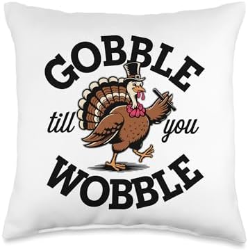 Gobble Till You Wobble, Funny Thanksgiving For Men Women Throw Pillow by HadleyDesigns