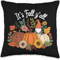 Fall Yall Thanksgiving Sunflower Gnome Funny Leopard Pumpkin Throw Pillow by Unknown